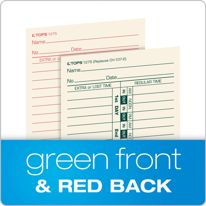 TOPS Time Cards, Bi-Weekly, 2-Sided, Numbered Days, 3-1/2" x 9", Manila, Green/Red Print, 500-Count (1275) - Image 4
